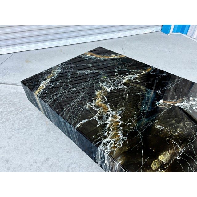 1970s Italian Black Faux Marble Floating Coffee Table Designed by Willy Rizzo For Sale - Image 10 of 12