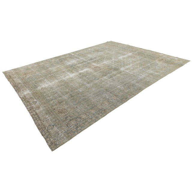 Antique Tabriz Rug With Muted Sage Green and Muted Blue Medallion For Sale - Image 10 of 10
