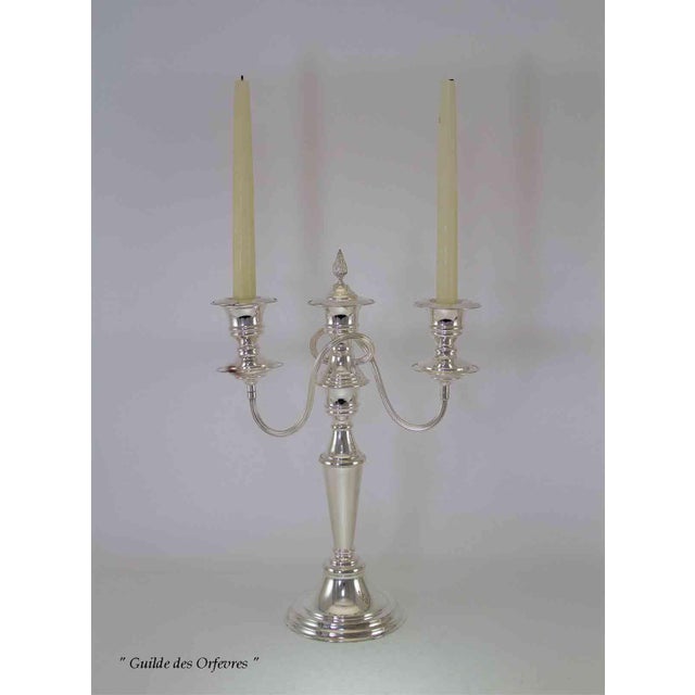 1980’s Vintage/New Old Stock Pair of Silverplate 3-Light Candelabras For Sale - Image 4 of 13
