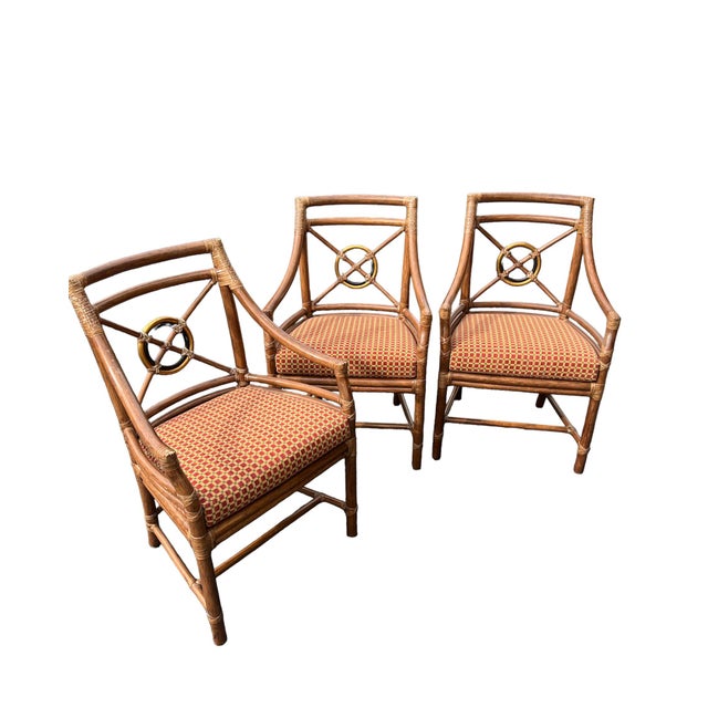 Set of 5 Early 21st Century McGuire Rattan Black and Gold Target Dining Armchairs Chairish