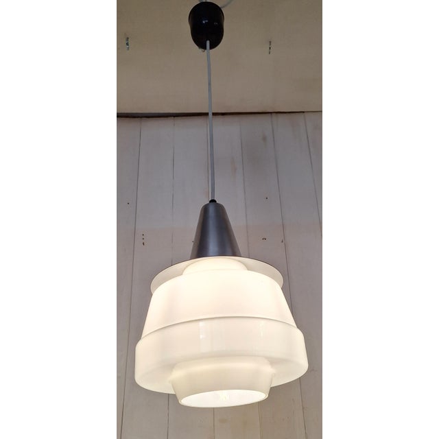1970s Vintage Ceiling Lamp with Aluminum Mount and White Glass Shade, 1970s For Sale - Image 5 of 8