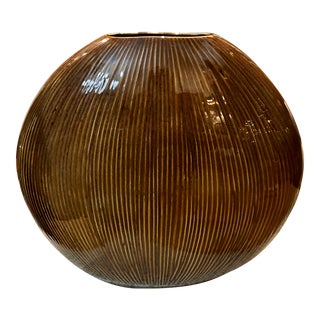Large Vintage Ribbed Oval Vase For Sale