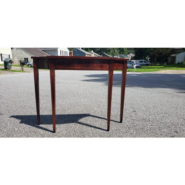 Baker Furniture Historic Charleston Collection Inlaid Mahogany Demi Lune Console Table For Sale - Image 4 of 18
