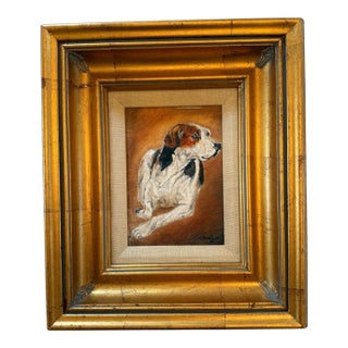 Contemporary Gold Wood Framed Oil on Canvas Portrait “Blinks Hound” Artist Signed J. Casnellie For Sale
