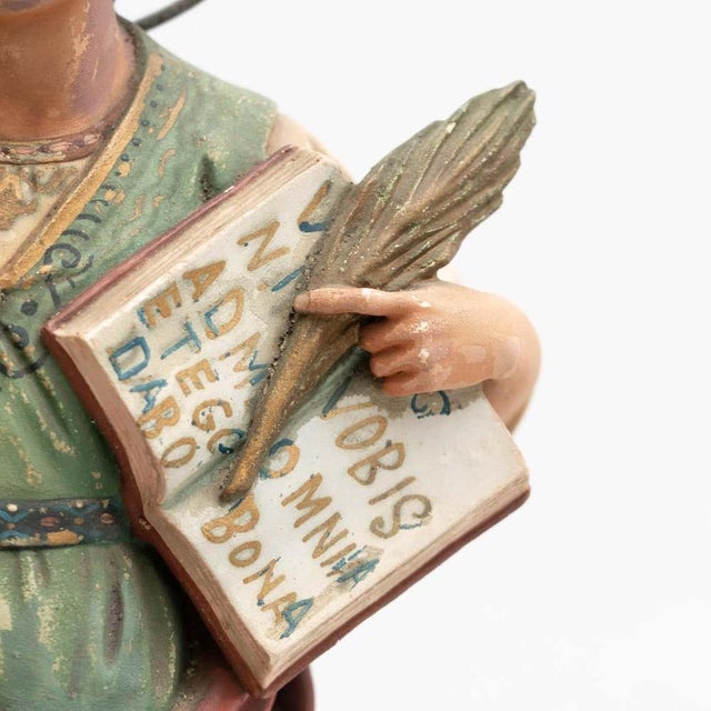 Plaster Hand Painted Traditional Figure of a Saint, 1940s For Sale - Image 6 of 15