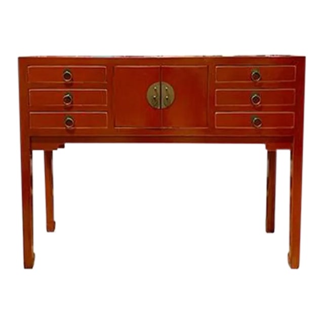 1980s Asian 6 Drawers Beijing Console Table-Red For Sale