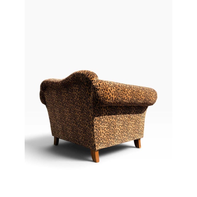Oversized Leopard Print Club Lounge Chair | Rolled Arms & Camelback Crest | Includes Bolster Pillow For Sale - Image 15 of 16