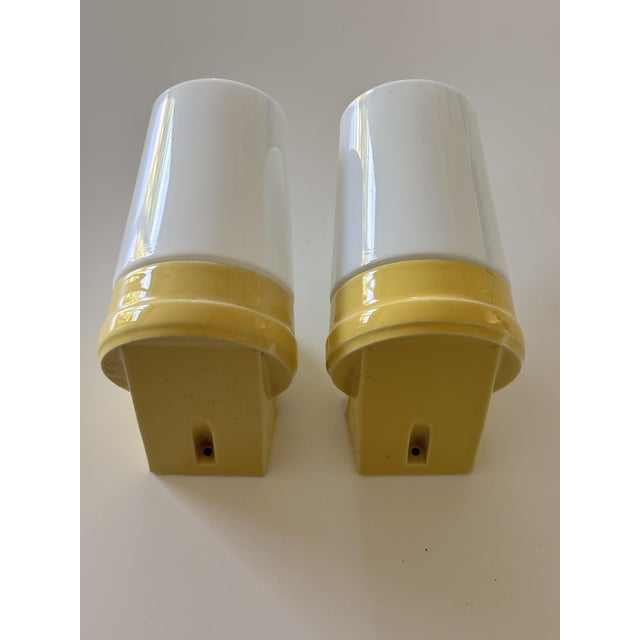 Model 6070 Wall Lights in Yellow Porcelain and Opaline Glass by Sigvard Bernadotte for Ifö, 1960s, Set of 2 For Sale - Image 12 of 12