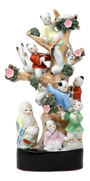 Vintage Porcelain Chinese Feng Shui Prosperity Fertility Tree Figurine