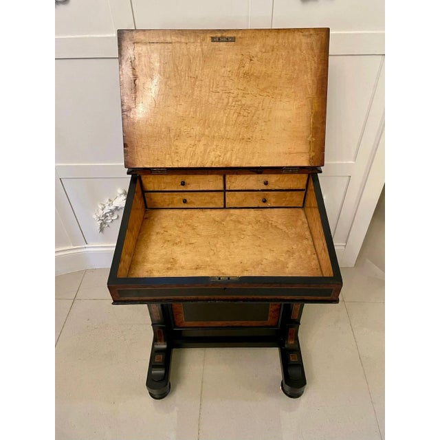 Antique Victorian Ebonised and Walnut Crossbanded Davenport For Sale - Image 11 of 18