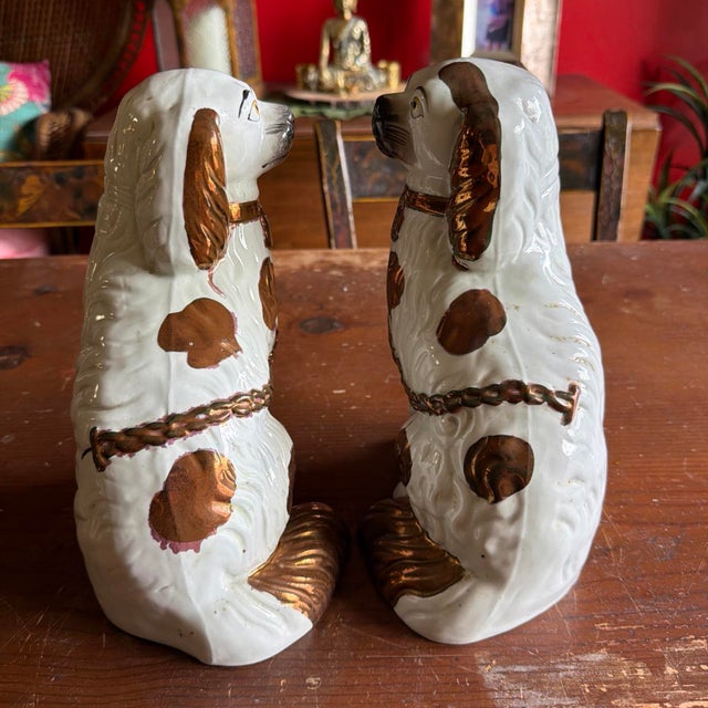 A Fine Pair of Antique Staffordshire Spaniel Dogs With Copper Lustre, Circa 1880 For Sale - Image 10 of 12