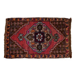 Hand Knotted Small Turkish Rug Organic Wool Mat Small Area Rug Kitchen Decor Doormat - 19'' X 29'' For Sale