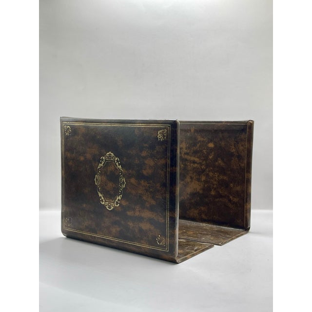 Traditional 1950’s Faux Leather Gold Pressed Bookends- A Pair For Sale - Image 3 of 9