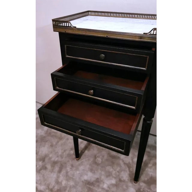 French Napoleon III Style Nightstand Black Wood and Carrara Marble, 1880s For Sale - Image 10 of 13