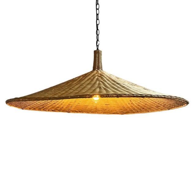 Raw Rattan Umbrella Pendant Light For Sale - Image 4 of 12
