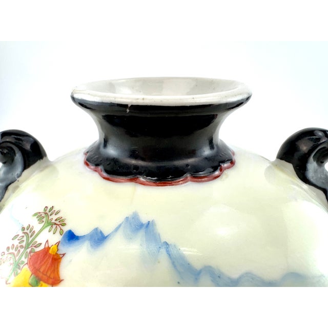 1940s Vintage Goldcastle Chikusa Hand-Painted Japanese Porcelain Landscape Vase For Sale - Image 5 of 12