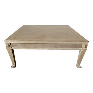 Hollywood Regency Neoclassical Style Carved Greek Key & Lion Motif Square Coffee Table For Sale