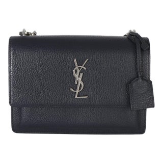 Navy Grained Calfskin Medium Monogram Sunset Bag For Sale