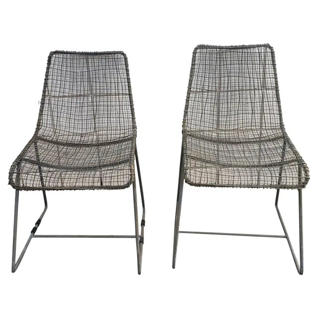 1970s Slope Wrought Iron and Steel Mesh Lounge Chairs - Set of 2 For Sale In Washington DC - Image 6 of 6