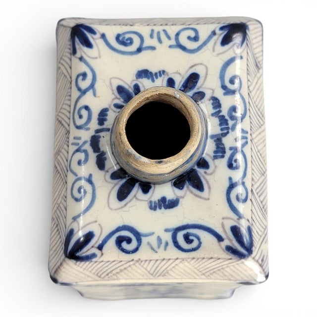 Ceramic Antique Dutch Delftware Blue and White Chinoiserie Tea Caddy, 1700s For Sale - Image 7 of 10