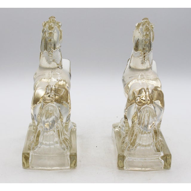 Circa 1930-40s Art Deco-Art Modern Pair of Rearing Horse Glass Bookends For Sale - Image 4 of 8