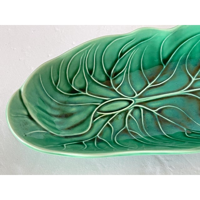Wedgwood Majolica Green Leaf Dish Stamped For Sale In West Palm - Image 6 of 10