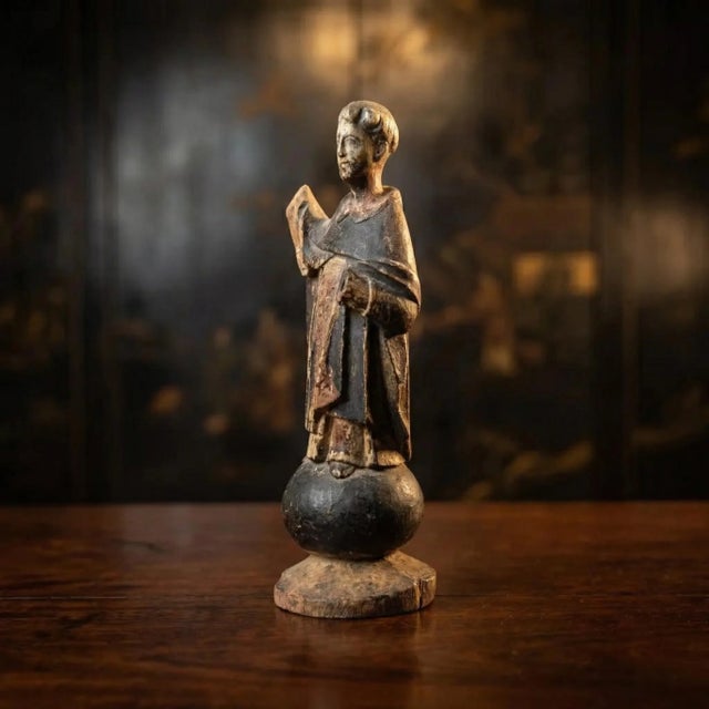 Gothic Antique Hand-Painted Wooden Monk Santos Figure From 1800s For Sale - Image 3 of 6