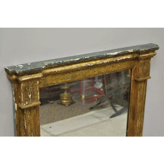 Wood Antique Italian Florentine Giltwood Distressed Gold Looking Glass Wall Mirror For Sale - Image 7 of 12