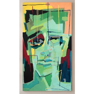 Large Abstract Face Painting by Artist Don Shearer, (49.5” X 22.5”) Signed For Sale