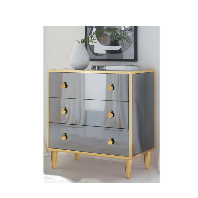 Traditional Modern History Smoked Mirror Bedside Chest For Sale - Image 3 of 3