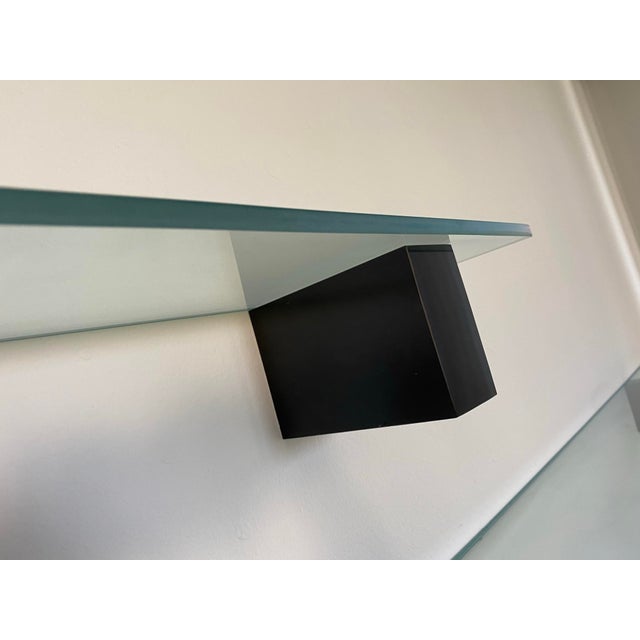 1980's Post Modern Floating Glass Shelves With Black Lacquer Brackets