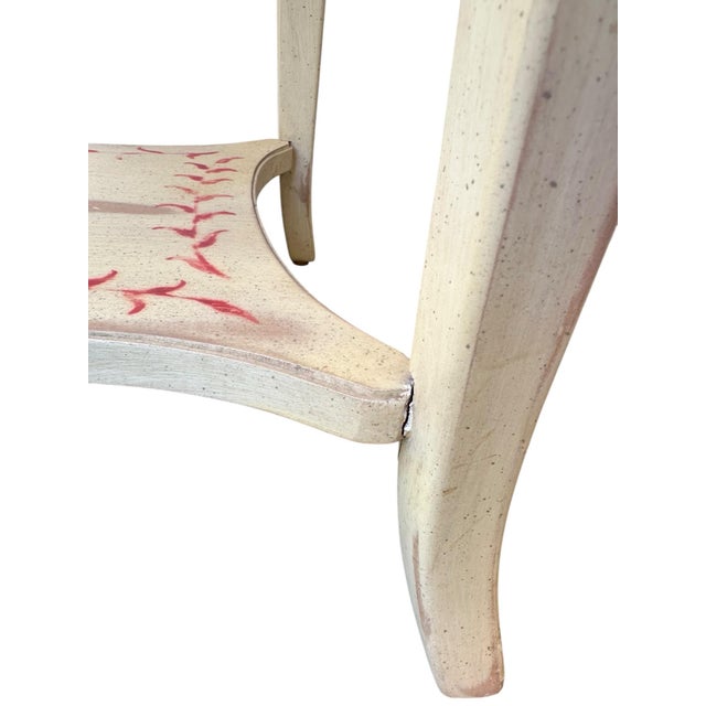 Vintage European Style Hand-Painted Side Table – Italian-Style Cream Finish With Red Bow Motif – Distressed Country Accent For Sale - Image 9 of 9