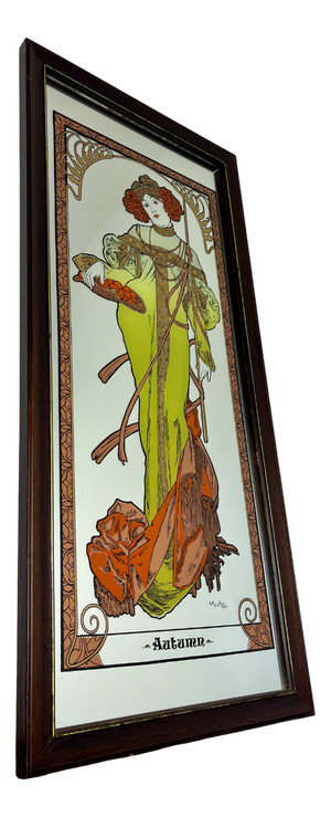 Art Nouveau Mucha Autumn Picture Mirror, 1970s