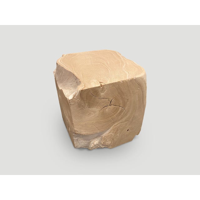 Andrianna Shamaris Minimalist Bleached Teak Wood Side Table For Sale - Image 12 of 18