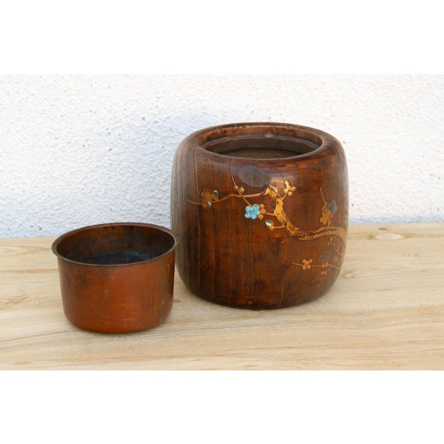 Brown Bird & Blossom Inlay Japanese Hibachi Bowl For Sale - Image 8 of 9