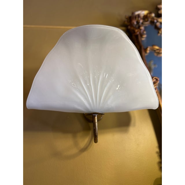 Glass Leaf-Shaped Opalescent Blown Glass Sconces, 1950s, Set of 2 For Sale - Image 7 of 10