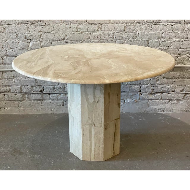 1980s Postmodern Vintage Travertine Round Dining/Entry Table Honed For Sale - Image 12 of 12