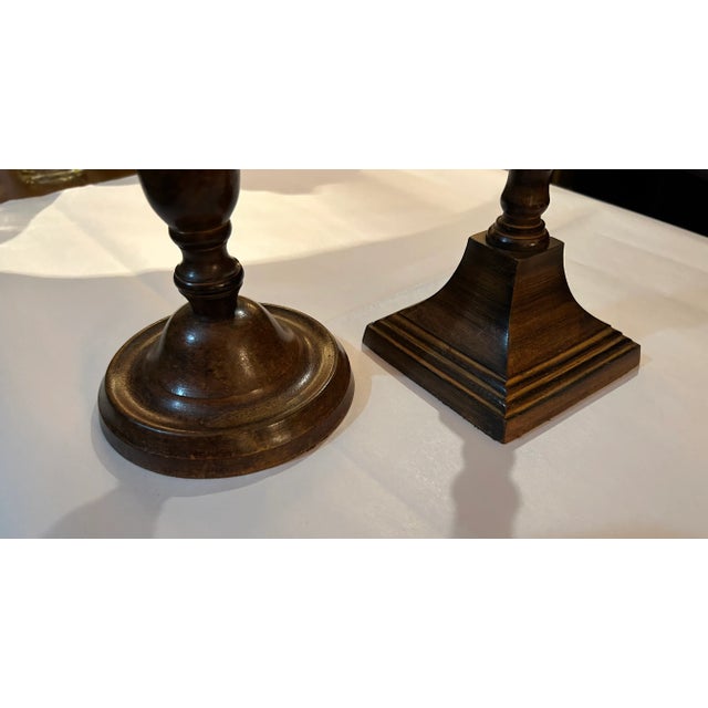 Pair of Vintage Heavy Weight Metal Candle Stick Candle Holders. Nice set of wood grain finish metal weighted candle...