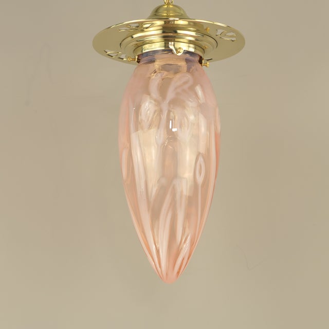 Art Nouveau Pendant Lamp with Floral Opal Glass Shade, 1890s For Sale - Image 4 of 8