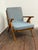 Mid-Century Modern oak slat Z style arm chair. The original Crawford tag is on the bottom of the seat cushion. The...