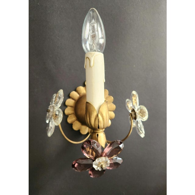 Gilt Floral Wall Lamps with Murano Glass Flowers, Italy, 1960s, Set of 2 For Sale - Image 18 of 18