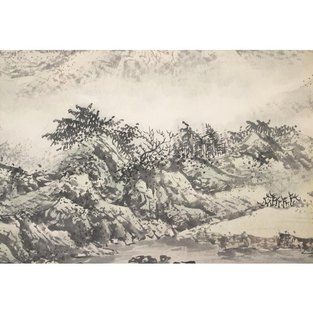 1970s Ming Dynasty Style Monochrome Screen "Landscape With Mountains" For Sale - Image 11 of 17