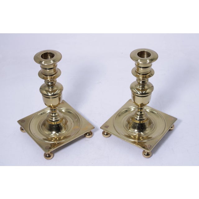 Traditional Pair of Virginia Metalcrafters Brass no.3053 Candlesticks For Sale - Image 3 of 17