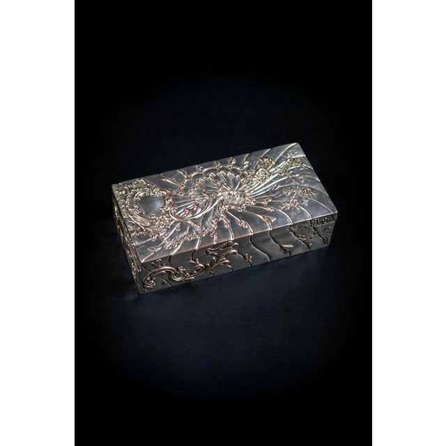Wood Rectangular Box in Repoussé Silver-Plated Metal by Victor Saglier, 1860 For Sale - Image 7 of 13