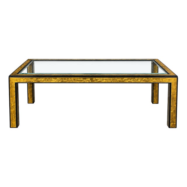 Vintage Bernhard Rohne for Mastercraft Acid-Etched Brass, Black Lacquer & Beveled Glass Dining Table, Circa 1970s For Sale