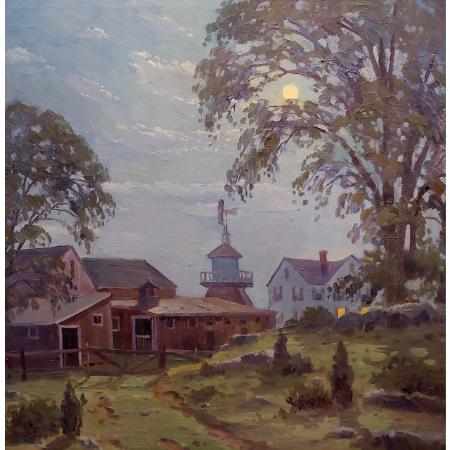 1930s Charles Gordon Harris -Moonlight Over a Farm in Rhode Island Oil