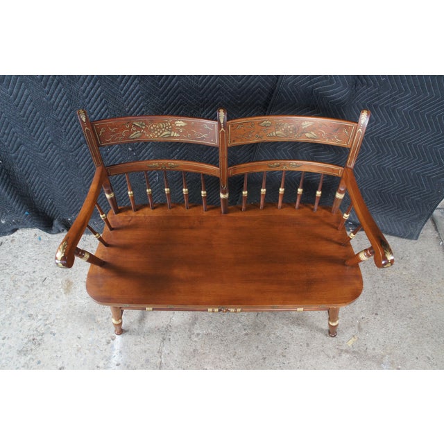 Mid 20th Century Tell City Hitchcock Style Maple Rumford & Gold Stenciled Spindle Back Bench For Sale - Image 6 of 15
