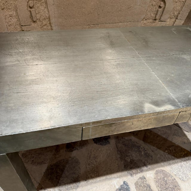 Modern Parsons Metal Wrapped Desk Writing Table Modern For Sale - Image 3 of 9
