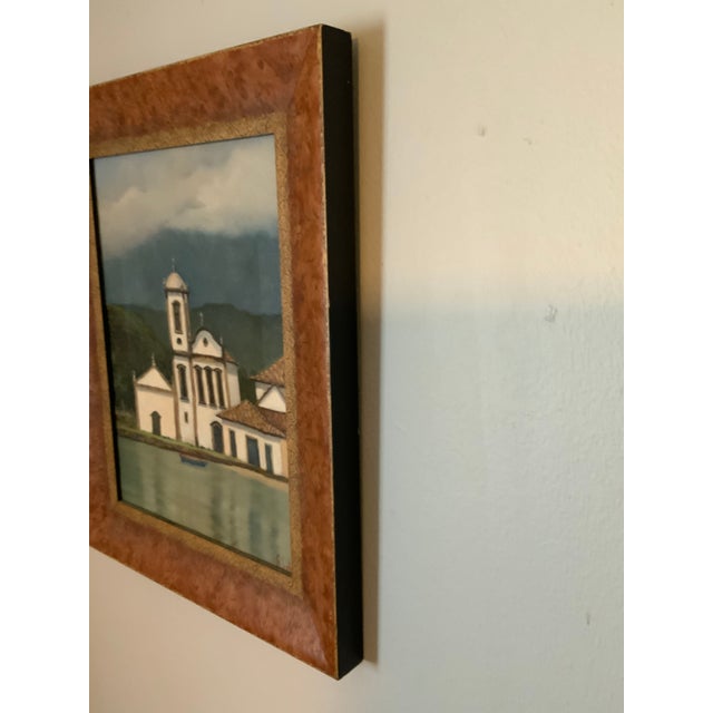 A charming vintage mid-century, modern regional folk art, landscape, painting, depicting the iconic, historic 18th century...