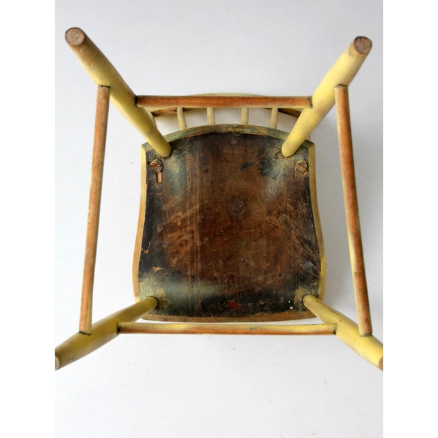 Yellow Antique Primitive Painted Plank Seat Chair For Sale - Image 8 of 12